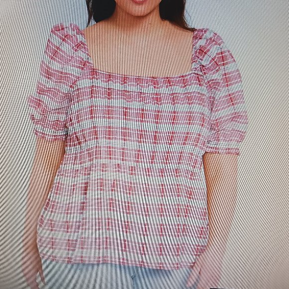 NWT Lane Bryant Fitted Square-Neck Peplum Top With Smocked Bodice - Picture 1 of 2